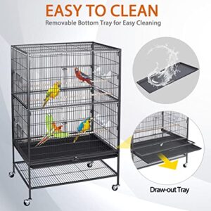 ZENY 52-Inch Bird Cage, Wrought Iron Standing Large Flight King Birdcage with Rolling Stand, Parakeet Parrot Cage for Large Birds Cockatiels African Grey Quaker Amazon Sun Pigeons