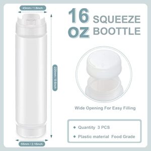 3 Pcs 16 oz Inverted Plastic Squeeze Bottles, Refillable Tip Large Valve Dispenser Condiment Squeeze Bottle for Sauces Ketchup Sour Cream Self Sealing Syrup Dispenser for Restaurants (White)