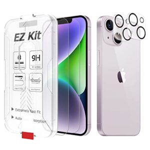 fabunor tempered glass screen protector compatible with iphone 14 (6.1 inch, 2022) with camera lens protector, [9h hardness] [ez kit] [automatic alignment] [compatible with face id] - 2+2 pack
