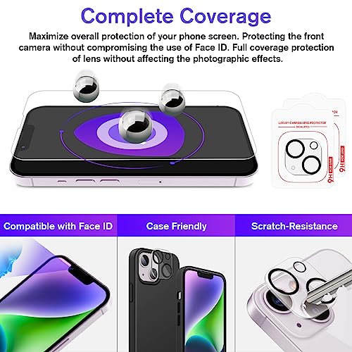 Fabunor Tempered Glass Screen Protector Compatible with iPhone 14 (6.1 inch, 2022) with Camera Lens Protector, [9H Hardness] [EZ Kit] [Automatic Alignment] [Compatible with Face ID] - 2+2 Pack