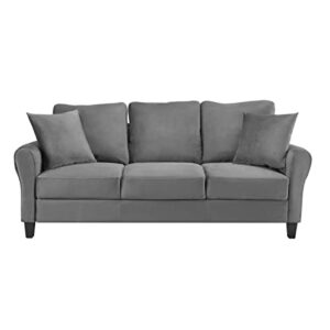 PEIHONGET 78.35" Mid-Century Modern Living Room Sofa 3 Seater Velvet Sofa Couch with 2 Pillows Armrest and Wood Legs for Bedroom, Apartment, Dorm, Office (Gray)