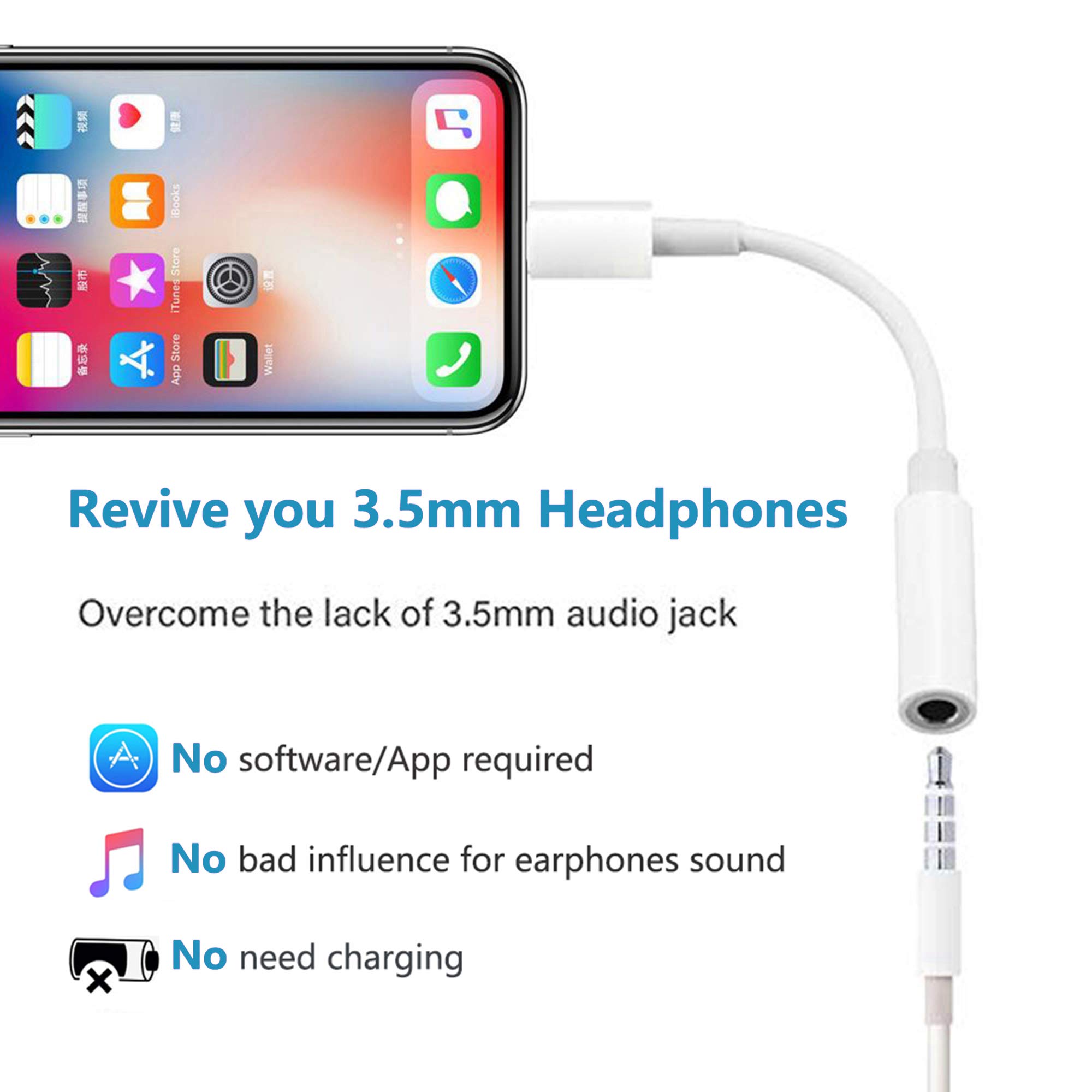 (Latest Version) iPhone Adapter，3 Pack Apple Lightning to 3.5mm Jack Aux Audio Accessories Headset Splitter Adaptor Compatible for Music Compatible with iPhone 14/13/XS/7 8 Support All iOS System