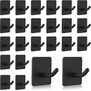 24 pcs self adhesive towel hooks bulk stick on wall hooks waterproof stainless steel kitchen towel holder heavy duty sticky hangers for hanging bathroom home door coat robe clothes key (black color)