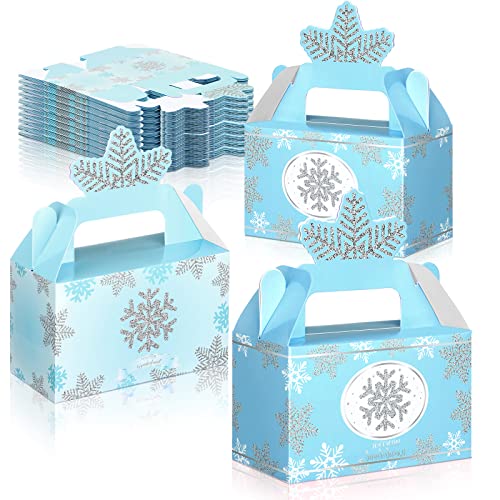 12 Pcs Wonderland Party Favor Box Winter Gable Boxes Snowflake Treat Boxes Birthday Box Paper Goodie Boxes Gift Box for Wonderland Birthday Winter Holidays Baby Shower Weddings Decorations (Blue)