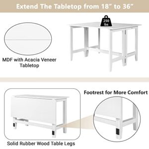 Kisyapoo Farmhouse Extendable Dining Table for 4, Wood Rectangular Dining Table with Drop Leaf, Dining Table for Kitchen Dining Room Home, Maximize Space Savings (White-Table)