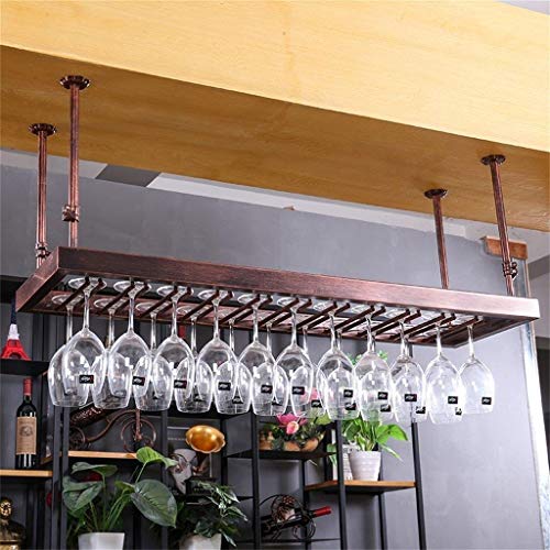 Stylish Simplicity Stemware Racks, Ceiling Mounted Hanging Wine Bottle Holder Metal Goblet Wine Glass Rack Iron Storage Unit Floating Shelves Goblet Organiser for Bars/Living Room, PIBM, Bronze, L