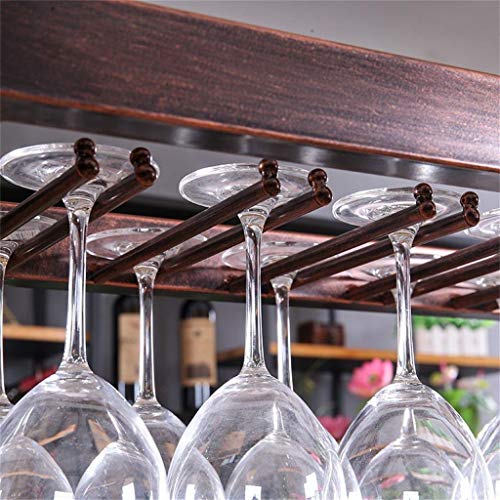 Stylish Simplicity Stemware Racks, Ceiling Mounted Hanging Wine Bottle Holder Metal Goblet Wine Glass Rack Iron Storage Unit Floating Shelves Goblet Organiser for Bars/Living Room, PIBM, Bronze, L