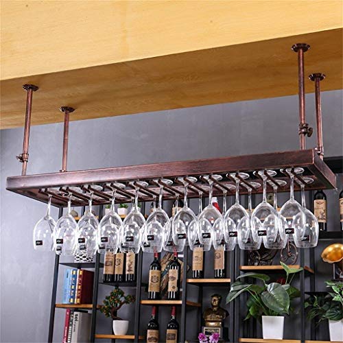 Stylish Simplicity Stemware Racks, Ceiling Mounted Hanging Wine Bottle Holder Metal Goblet Wine Glass Rack Iron Storage Unit Floating Shelves Goblet Organiser for Bars/Living Room, PIBM, Bronze, L