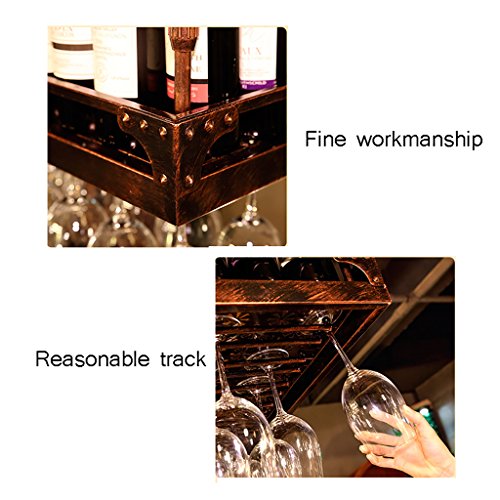 Stylish Simplicity European Wrought Iron Hanging Wine Rack Goblet Shelf Bar Home Wine Glass Rack Upside Down Display Stand Wine Racks, PIBM, Bronze, 120 * 35cm