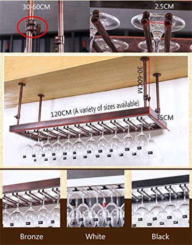 Stylish Simplicity Stemware Racks, Ceiling Mounted Hanging Wine Bottle Holder Metal Goblet Wine Glass Rack Iron Storage Unit Floating Shelves Goblet Organiser for Bars/Living Room, PIBM, Bronze, L