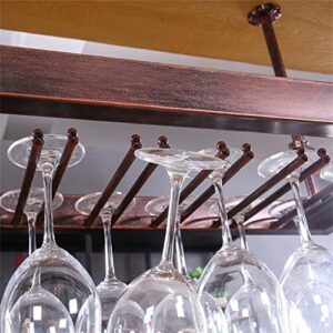 Stylish Simplicity Stemware Racks, Ceiling Mounted Hanging Wine Bottle Holder Metal Goblet Wine Glass Rack Iron Storage Unit Floating Shelves Goblet Organiser for Bars/Living Room, PIBM, Bronze, L