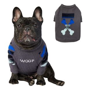 chochocho woof knit dog sweater, fashion design thermal knitted dog sweaters for dogs puppy small medium large, warm doggy sweater winter clothes (blue/grey, 5xl)