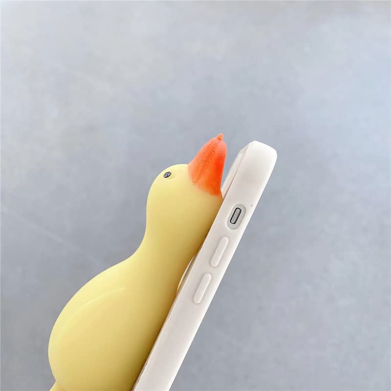 Seconddog Compatible with iPhone 13 Case Cartoon Cute 3D Finger Pinch Duck Funny Squeeze Sensory Stress Reliever Decompression Toy Soft Bumper Shockproof Protective Case 6.1 inch Yellow