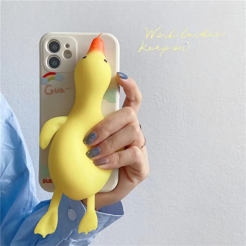 Seconddog Compatible with iPhone 13 Case Cartoon Cute 3D Finger Pinch Duck Funny Squeeze Sensory Stress Reliever Decompression Toy Soft Bumper Shockproof Protective Case 6.1 inch Yellow