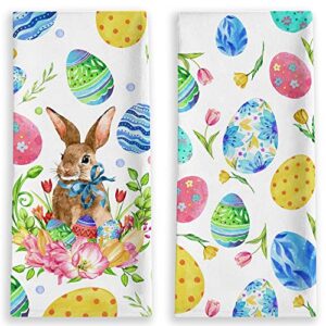 easter kitchen towels set of 2, easter kitchen decor with rabbit bunny flower easter egg, decorative dish towel dishcloths multi-use tea towel, reusable drying hand towel 18x28” home bathroom decor
