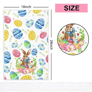 Easter Kitchen Towels Set of 2, Easter Kitchen Decor with Rabbit Bunny Flower Easter Egg, Decorative Dish Towel Dishcloths Multi-use Tea Towel, Reusable Drying Hand Towel 18x28” Home Bathroom Decor