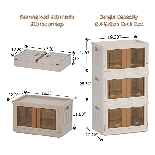 Stackable Closet/Trunk Organizers and Storage, Dorm Room Essentials, 8.4 Gal, Collapsible Cube Storage Bins/ Box with Lids and Doors, Plastic Car Organizer, 3 Pack