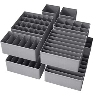 10 pack drawer organizers divider fabric foldable storage bins for storing bra ties lingerie sock panty belts clothes scarves (10 pack grey)