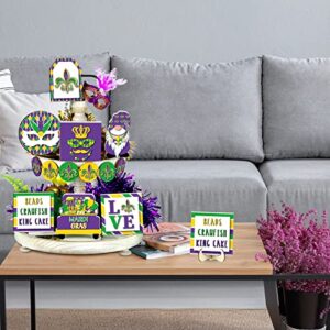 13 Pcs Mardi Gras Tiered Tray Decor Set Include Rustic Gnome Truck Mask Wood Sign Letter Sign Decoration Mardi Gras Table Decor for Xmas Decoration Home Kitchen Table Shelf Decorations