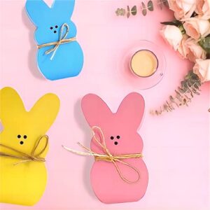 XUNWKONGG 3Pcs Wooden Easter Bunny Decor, Rabbit Wooden Sign for Easter Table Decorations, Wooden Table Centerpieces with Jute Rope for Home Spring Party Supplies Farmhouse Decor