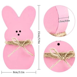 XUNWKONGG 3Pcs Wooden Easter Bunny Decor, Rabbit Wooden Sign for Easter Table Decorations, Wooden Table Centerpieces with Jute Rope for Home Spring Party Supplies Farmhouse Decor