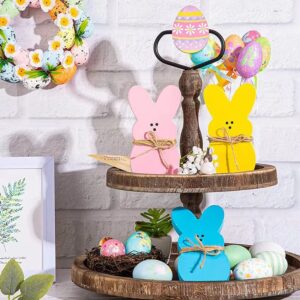 XUNWKONGG 3Pcs Wooden Easter Bunny Decor, Rabbit Wooden Sign for Easter Table Decorations, Wooden Table Centerpieces with Jute Rope for Home Spring Party Supplies Farmhouse Decor