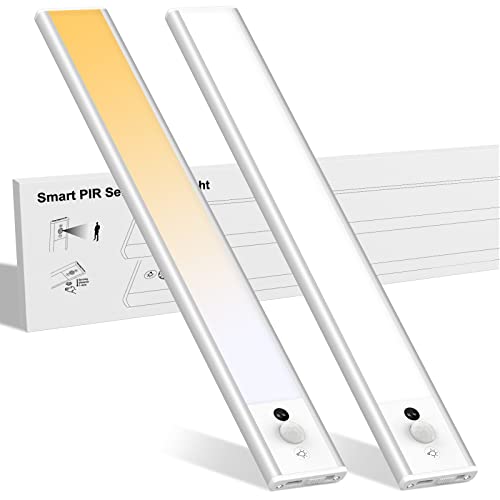 Mycket Under Cabinet Light LED Motion Sensor Closet Lighting with Hand Wave Activated, 3 Color Modes(3000-6000K), Dimmable, Battery Operated (Silver-30cm 2pcs, 30cm)