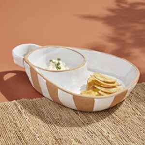 Mud Pie Terracotta Chip & Dip, 7" x 9 3/4", White