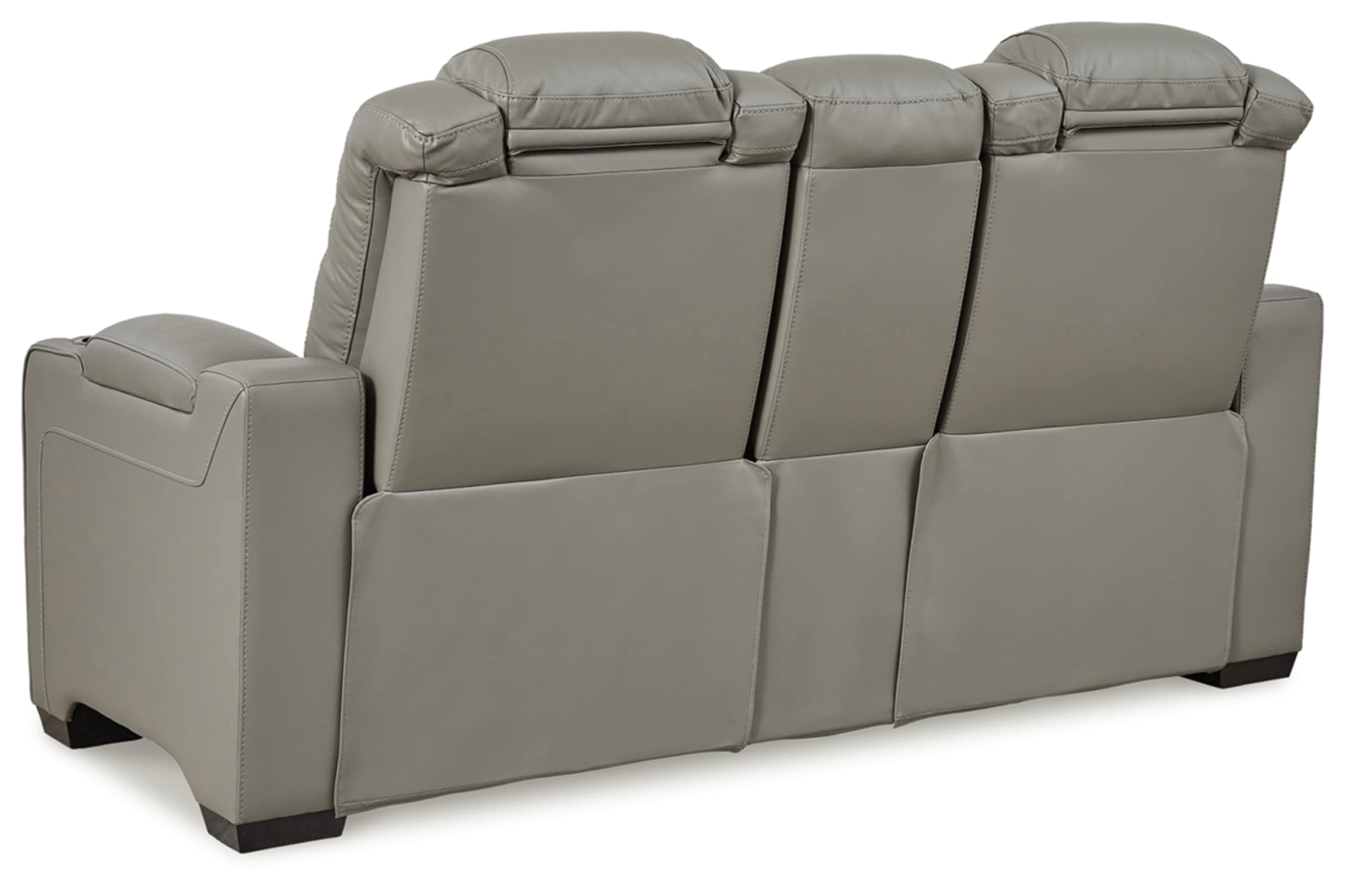 Signature Design by Ashley Backtrack Contemporary Tufted Leather Power Reclining Loveseat with Console and Adjustable Headrest, Light Gray