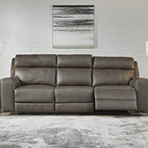 Signature Design by Ashley Roman Contemporary Tufted Leather Power Reclining Sofa with Adjustable Headrest, Gray
