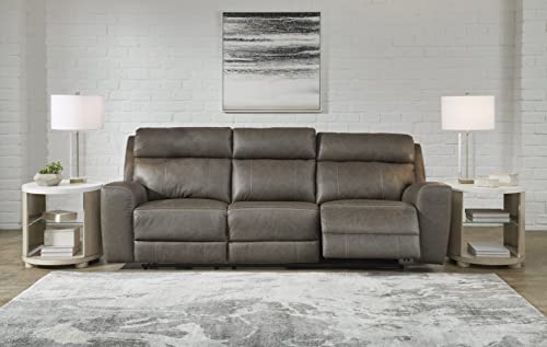 Signature Design by Ashley Roman Contemporary Tufted Leather Power Reclining Sofa with Adjustable Headrest, Gray