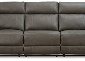 Signature Design by Ashley Roman Contemporary Tufted Leather Power Reclining Sofa with Adjustable Headrest, Gray