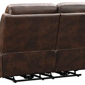 Signature Design by Ashley Wentler Traditional Tufted Leather Power Reclining Loveseat with Adjustable Headrest, Dark Brown