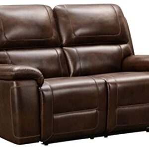 Signature Design by Ashley Wentler Traditional Tufted Leather Power Reclining Loveseat with Adjustable Headrest, Dark Brown