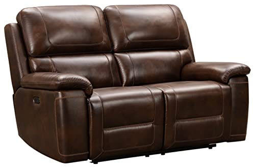 Signature Design by Ashley Wentler Traditional Tufted Leather Power Reclining Loveseat with Adjustable Headrest, Dark Brown