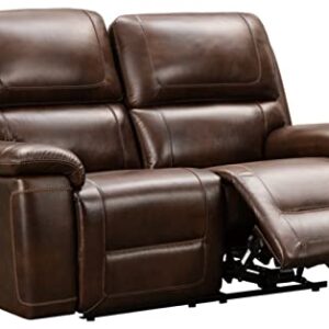 Signature Design by Ashley Wentler Traditional Tufted Leather Power Reclining Loveseat with Adjustable Headrest, Dark Brown