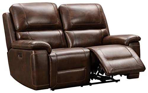 Signature Design by Ashley Wentler Traditional Tufted Leather Power Reclining Loveseat with Adjustable Headrest, Dark Brown