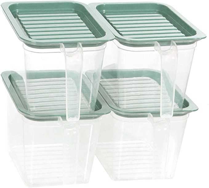 SERENITA Food storage containers bins with Handle Lids, 1 Qt 4 pieces stackable Set of 4 BPA Free. Pantry bins for kitchen refrigerators. Keep meal cereal flour sugar