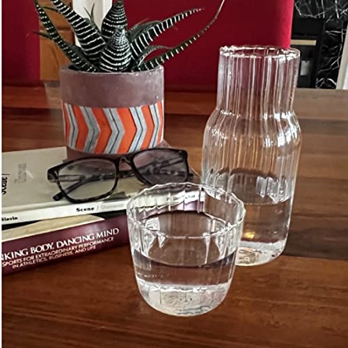 Lily's Home Vintage Style Bedside Night Water Carafe with Tumbler Glass, Use in Bedroom Bathroom, or Kitchen, Use Cup as Lid, 16 Ounces