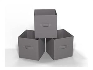 okibig 11x11x11 storage cube bins set of 3 foldable with handles grey