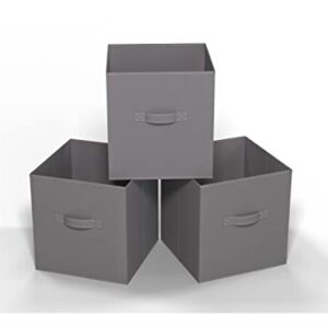 OKIBIG 11x11x11 Storage Cube Bins Set of 3 Foldable with Handles Grey