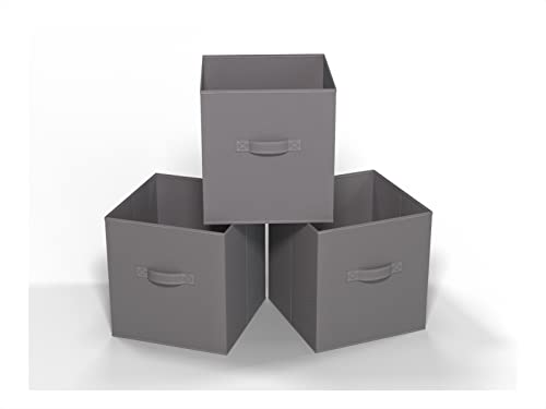 OKIBIG 11x11x11 Storage Cube Bins Set of 3 Foldable with Handles Grey