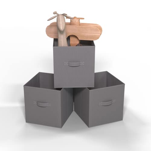 OKIBIG 11x11x11 Storage Cube Bins Set of 3 Foldable with Handles Grey