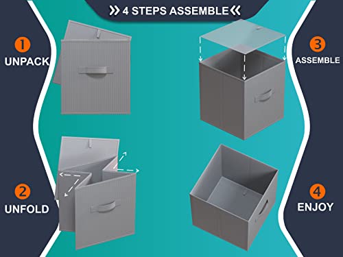 OKIBIG 11x11x11 Storage Cube Bins Set of 3 Foldable with Handles Grey