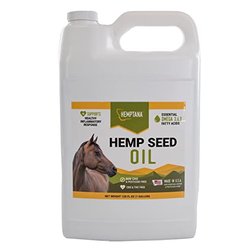 Hemptana Equine Hemp Seed Oil - Natural Support for Inflammation, Immune Support, & Gut, Coat, Hoof & Joint Health - Cold Pressed & Non GMO - Made in The USA - (1 Gal)