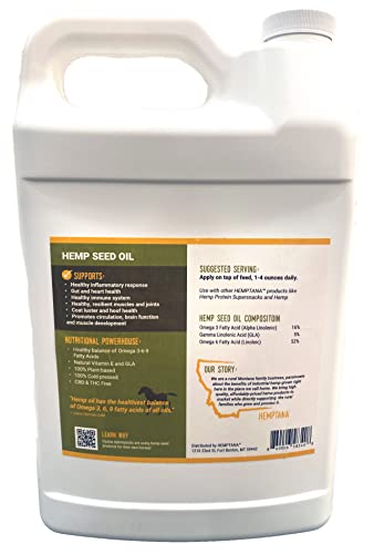 Hemptana Equine Hemp Seed Oil - Natural Support for Inflammation, Immune Support, & Gut, Coat, Hoof & Joint Health - Cold Pressed & Non GMO - Made in The USA - (1 Gal)