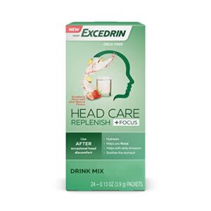 head care replenish plus focus from excedrin drink mix with electrolytes, l-theanine, ginger and caffeine for head health support - 24 packets