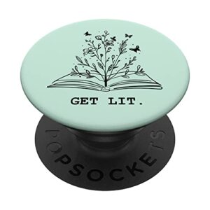 get lit library book wildflowers lovers literature teacher popsockets swappable popgrip