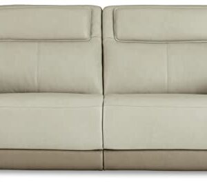 Signature Design by Ashley Battleville Contemporary Leather 2 Seat Power Reclining Sofa with Adjustable Headrest, Light Gray