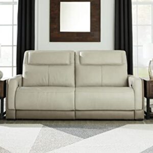 Signature Design by Ashley Battleville Contemporary Leather 2 Seat Power Reclining Sofa with Adjustable Headrest, Light Gray